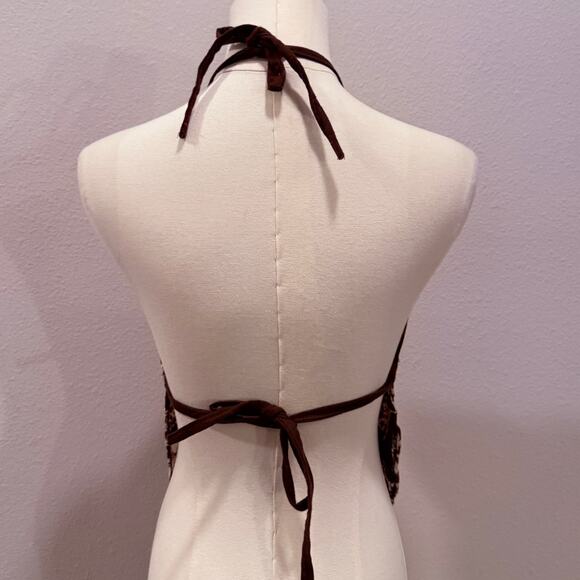 Brown Halter Top Tie Dy Cowrie Shells Small Boho Beach Festival Y2K Tropical - Picture 2 of 5
